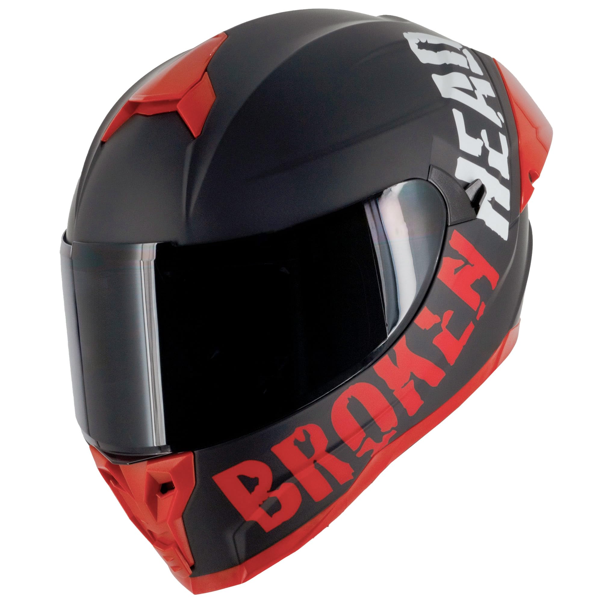Broken Head BeProud Pro Sport Rot - Motorradhelm Mit Sonnenblende und Spoiler – Inkl. 2 Visiere (Schwarz + Klar) Sportlicher Integralhelm Größe L (59-60 cm)