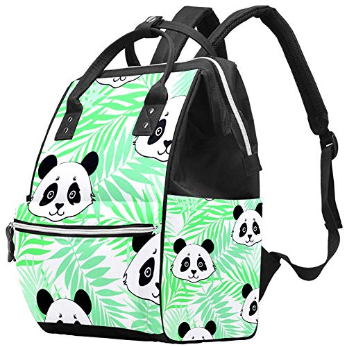 Multifunktionale große Baby-Wickeltasche, Rucksack mit isolierter Wasserflaschen-Tasche, Reiserucksack für Mama und Papa, tropische Blätter mit Panda