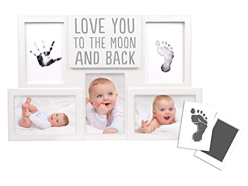Pearhead Love You to the Moon and Back Collage Baby Frame, Gender-Neutral Baby Nursery Décor for New and Expecting Parents, Baby Keepsake Frame, White