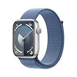 Apple Watch Series 9 (GPS, 45 mm) Smartwatch mit Aluminiumgehäuse in Silber und Sport Loop Armband in Winterblau. Fitnesstracker, Blutsauerstoff und EKG Apps, Always-On Retina Display, CO₂ neutral