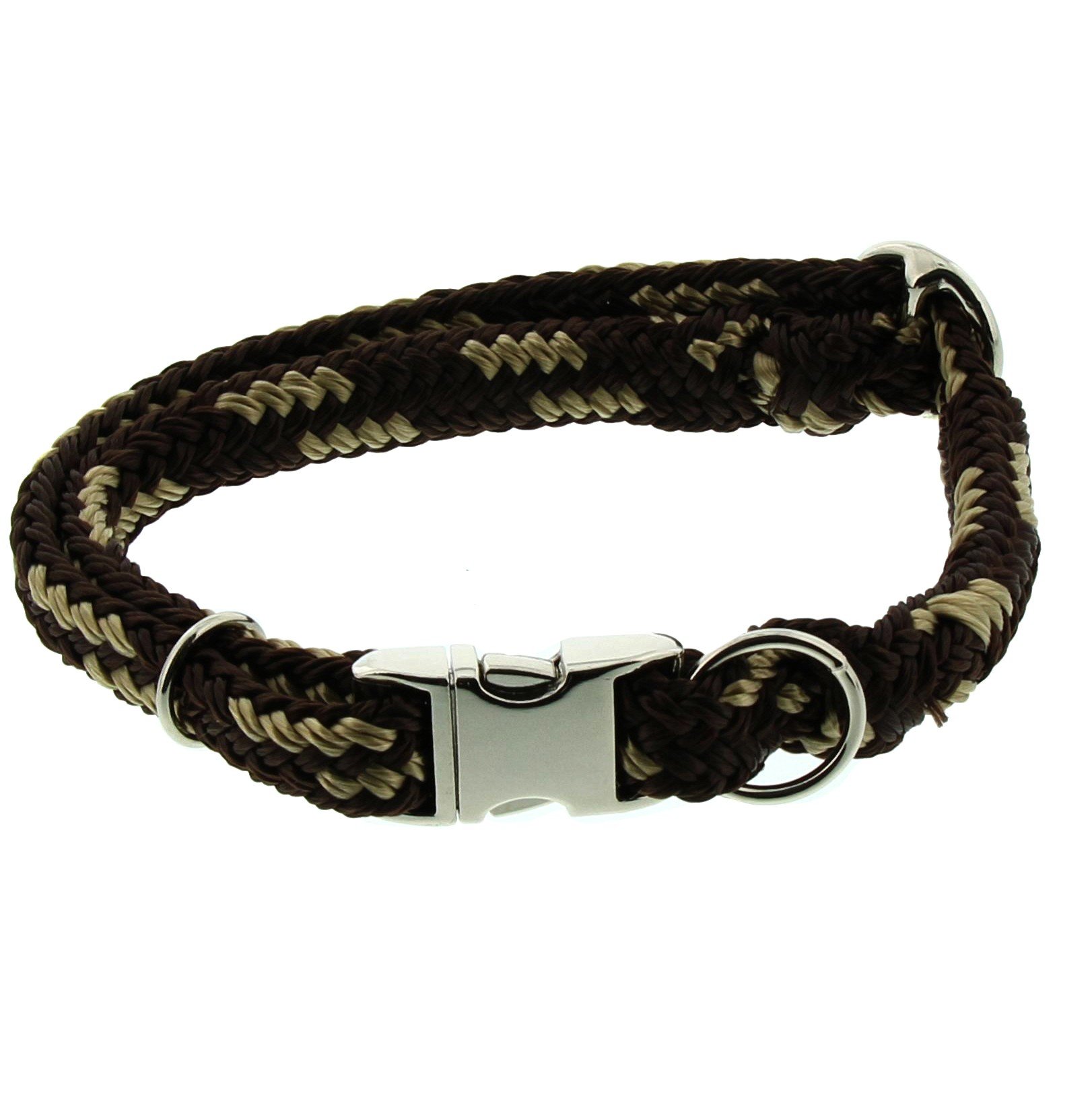 Dinoleine Hunde-Halsband mit Click-Verschluss, Größenverstellbar, Polyester, Größe: M/ 35-55 cm, Braun/Creme, 271103