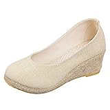 Ballerina Schuhe Damen Schuhe mit Slope-Absatz für Damen sind vielseitige, modische, atmungsaktive, lässige Stoffschuhe mit flachem Schnitt für Damen mit hohen Absätzen Flache Schuhe (Beige, 39)