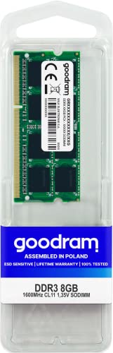 Goodram 8GB DDR3 PC3-12800 SO-DIMM 8GB DDR3 1600MHz Speichermodul - Speichermodule (8 GB, 1 x 8 GB, DDR3, 1600 MHz, 204-pin SO-DIMM)