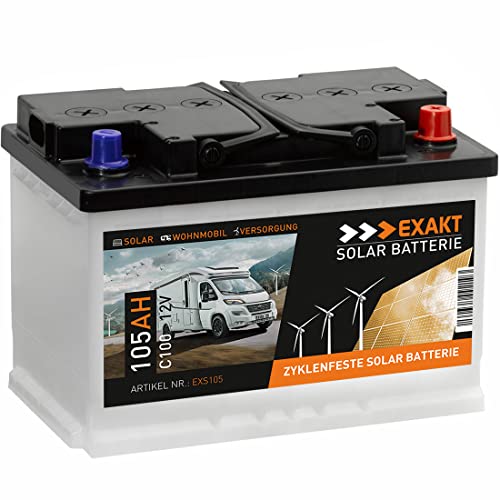EXAKT Solarbatterie 105Ah 12V Wohnmobil Antrieb Versorgung Boot Mover Photovoltaik Windkraft Batterie (105AH)