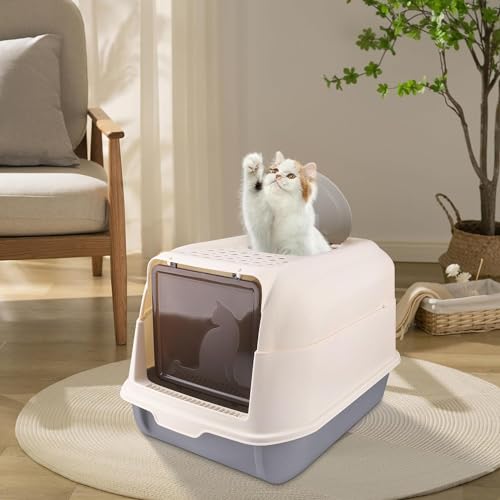 Katzenklo Katzentoilette Cat Litter Box Geschlossene Katzentoilette Katzenklo inklusive Schaufel ausziehbares Tablett Auslaufsicherer Boden