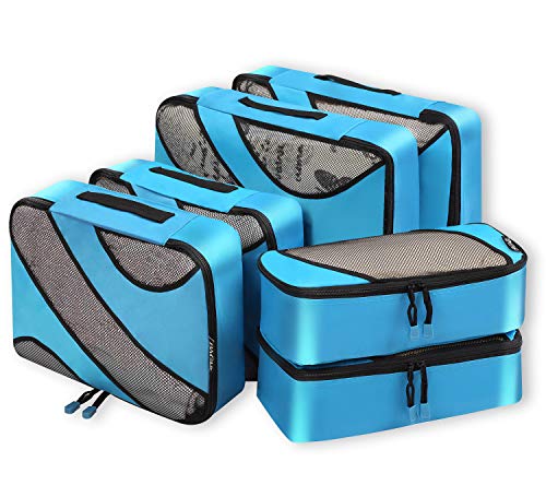 Sechs teiliges Set Würfel Paket Leichte Tasche Aufbewahrungstasche Reise Gepäck Multipurpose Kleidertaschen mit Reissverschluss Reisetachen Gepäcktasche Wäschebeutel Blau