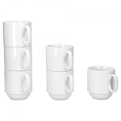 Van Well Trend Set of 6 Coffee Mugs Stackable 260 ml Porcelain Crockery White