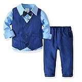 Zoerea Baby Jungen Gentleman Suit Hemd Weste Hose mit Fliege Anzug für Party oder Fotoshooting Kleid Blau,100