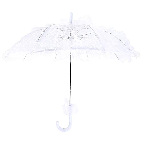 Haofy Spitze Regenschirm Brautschirm Sonnenschirm Vintage Braut Spitze Baumwolle Regenschirm für Hochzeitsfeiern Tanzen Fotografie Prop(Weiß)