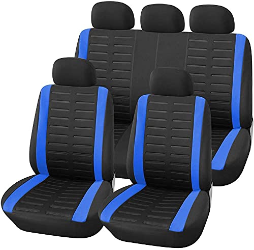 Veshow Vollständiges Set Autositzbezüge, Vordersitzbezüge & geteilte Bank-Bezug-Set, Airbag-kompatibel, 3D-geprägtes Streifenmuster, Autositzschutz für Auto