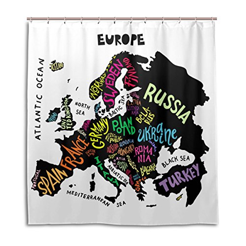 alaza Doodle Europakarte Duschvorhang 72 x 72 Inch, schimmelresistent und wasserdicht Polyester Dekoration Badezimmer-Vorhang