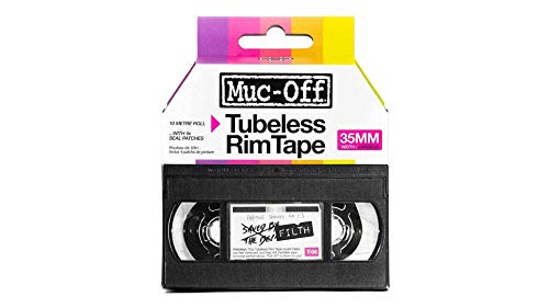 Muc Off Tubeless Felgenband, 35 mm - Druckempfindliches Felgenband für Schlauchlose Fahrradreifen - 10-Meter-Rolle mit 4 Dichtungsflicken