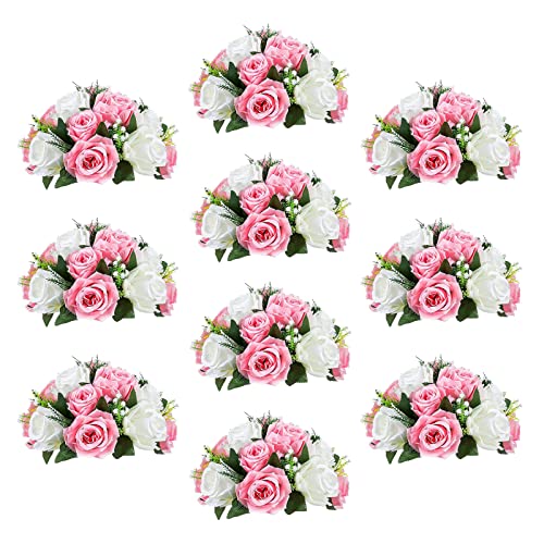 Sziqiqi 10-er Set Rosenbälle, Simulation Rosen, Blumenkugeln mit Sockel, Hochzeit Party Blumenständer Rosen, 10 Stück