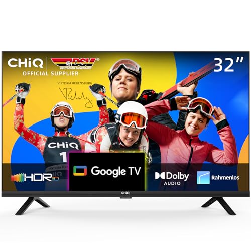 CHIQ TV L32G7V,32 Zoll Fernseher, HD Smart TV, Google TV, Google Assistent,HDR,Google Play, Chromecast eingebaut, Dolby Audio,Triple-Tuner(DVB-T2/S2/C), Bluetooth,WiFi/HDMI/USB/CI+ 2023