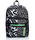 RUCKSACK OUTSIZE SEVEN ALPHA BEAT Backpack für Schule, Uni & Freizeit, Geräumige Schultasche für Teenager, Mädchen und Jungen, mit Organizer, schwarz, praktisch, italienisches Design, schwarz/grün