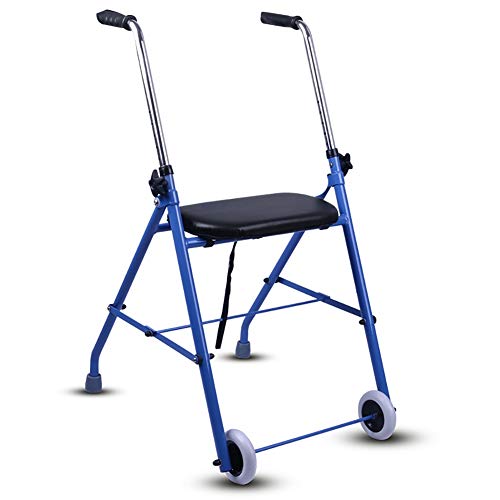 Gehhilfe für ältere Menschen mit Rädern und Sitz, leichte zusammenklappbare Tritthilfe, rollende Gehhilfe für Senioren mit Behinderungen aus Aluminium, Belastung 100 kg, blau
