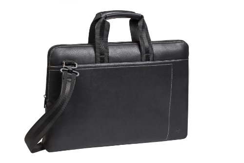 RIVACASE Tasche für Laptops bis 15.6“ - Sehr kompakte Businesstasche aus hochwertigen Kunstleder mit viel Stauraum - Schwarz