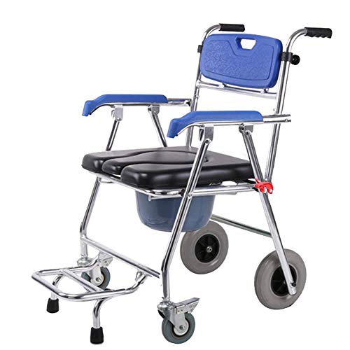 XYFL Medizinischer Transport WC Rollstuhl - Toilettenstuhl, 4 In 1 Faltbar - Tragbar, Multifunktions-Duschstuhl (4 Räder) Entfernt Schwere Aluminiumlegierung Eingesetzt Werden Kann Pedal