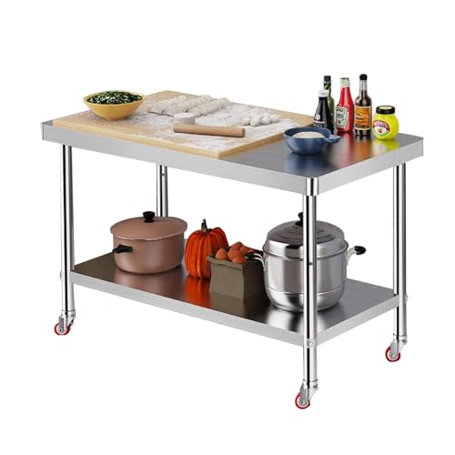 Edelstahltisch mit Rädern, kommerzieller Küchen Arbeitstisch Edelstahl-Tisch für Vorbereitung und Arbeit für Restaurant, Bar und Garage(120x50cm/47.2X19.6in)