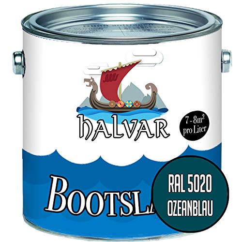 Halvar Bootslack Blau RAL 5000-5024 Yachtlack MATT Bootsfarbe PU-verstärkt für Holz & Metall verstärkt extrem belastbar hochelastisch Schiffslackierung (1 L, RAL 5020 Ozeanblau)