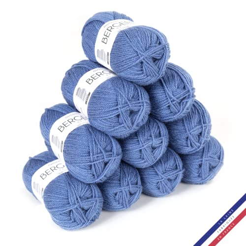Bergère de France - BARISIENNE, Wolle set zum stricken und häkeln (10 x 50g) - 100% Acryl - 4 mm - Sehr weicher Rundfaden - Blau (AZUR)