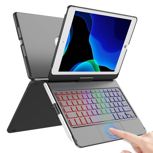 Schutzhülle mit Touchpad-Tastatur für iPad 9. Generation 10,2 Zoll 2021, Multi-Touch-Tasten, Hintergrundbeleuchtung, 360° drehbar, Stifthalter, Schutzhülle mit Trackpad-Tastatur für iPad 10.2 iPad