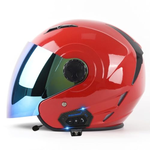 Bluetooth-Jethelm mit offenem Gesicht, Halbhelm für Motorradfahrer, DOT/ECE-geprüfter Bluetooth-3/4-Halbhelm, Motorradhelm mit offenem Gesicht, Vintage-Motorradhelme I,XL61 ~62CM