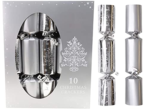 Toyland 10 Silver Christmas Crackers - 5 Plain 5 Weihnachtsbaum Design