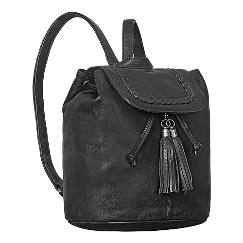 STILORD 'Enisa' Vintage Rucksack Damen Leder Daypack Klein Cityrucksack Rucksackhandtasche für Shopping Arbeit Reisen Echtleder, Farbe:schwarz