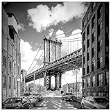 ARTland Glasbilder Wandbild Glas Bild einteilig 20x20 cm Quadratisch New York Brooklyn Skyline Architektur Brücke Manhattan Bridge Monochrom USA Amerika S8SD