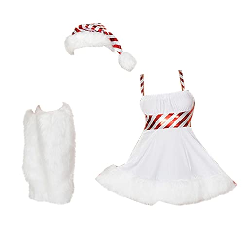 GIMOCOOL Damen-Weihnachts-Cosplay-Outfit, ärmellos, Weihnachtsmann-Tutu-Kleid mit Hut, Füßen, Party-Cosplay-Kostüm, Outfit, Kleid für Weihnachten, Halloween