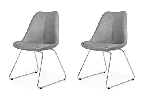 Tenzo 2er- Set Stühle, Lederimitat, Grau, 51 x 48,5 x 83 cm