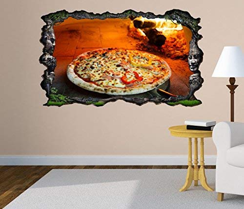 3D Wandtattoo Pizza Ofen Feuer Steinofen Flamme Küche selbstklebend Wandbild Wandsticker Wohnzimmer Wand Aufkleber 11O860, Wandbild Größe F:ca. 140cmx82cm