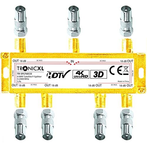 TronicXL 4K Sat Splitter 6-Fach BK Verteiler 3D / HD TV tauglich/DC-Durchlass/Kabel Antennenverteiler Kabelfernsehen DVBC zb für kompatibel mit PYUR Telecolumbus Primacom Vodafone Unitymedia UKW