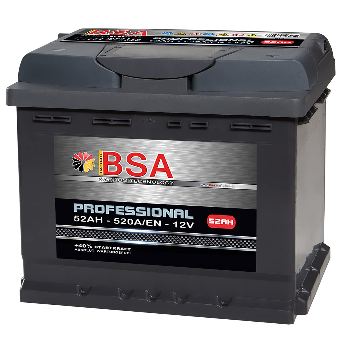 BSA Autobatterie 52Ah 12V 520A/EN ersetzt 44Ah 45Ah 50Ah Extreme Startkraft