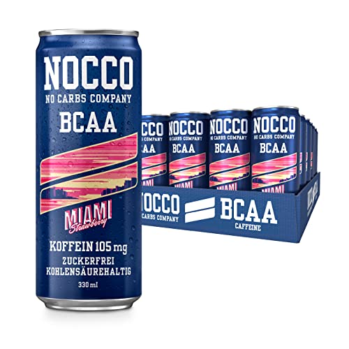 NOCCO BCAA Miami Strawberry 24 x 330ml | Proteinreiches Energy - Getränk ohne Zucker | No Carbs Company | Vitamin- und Koffein-Boost