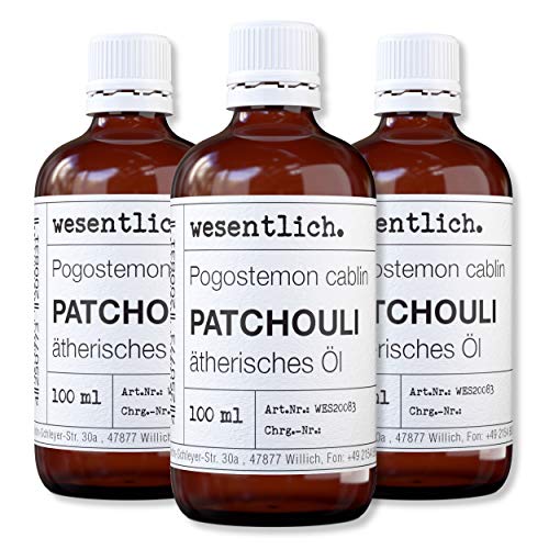 wesentlich. Patchouli - ätherisches Öl - 100% naturrein (Glasflasche) - u.a. für Duftlampe und Diffuser (3x100ml)