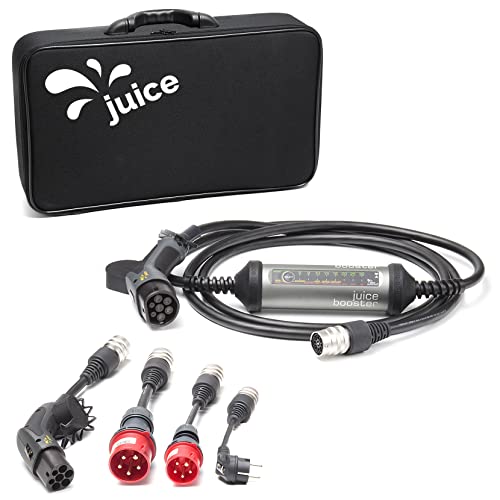 Juice Booster 2 Ladegerät Plug & Play für Elektroautos 32A 3-Phasig, 1-Phasig Typ 2 AC | Wallbox inkl. CEE32, CEE16, Schuko und Typ 2 Adapter | IEC 62752, IP67, FI A und FI B