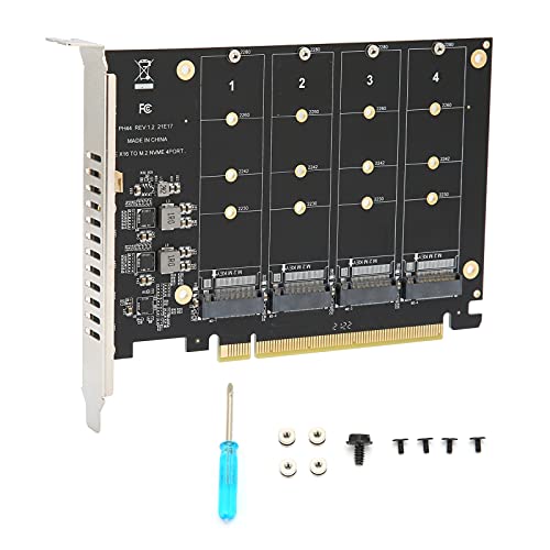 Nvme PCIe Adapter, SSD zu PCIe Adapterkarte 4 Port M.2 Nvme SSD zu PCIe X16 M Key Festplattenkonverter Leser Erweiterungskarte, M.2 PCIe Adapter(ph44)