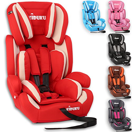 KIDUKU® Kindersitz 9-36 kg (1-12 Jahre) - Autositz ECE R44/04, Gruppe 1/2/3 Autokindersitz Kinderautositz, Rot/Weiß