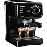 SENCOR SES 1710BK Espressomaschine (1140 Watt, Espresso / Cappuccino-Kaffeemaschine, 15 bar Druckpumpe, Heizkessel, Edelstahlgehäuse) schwarz