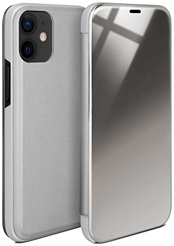 moex Dünne 360° Handyhülle passend für iPhone 12 Mini | Transparent bei eingeschaltetem Display - in Hochglanz Klavierlack Optik, Silber