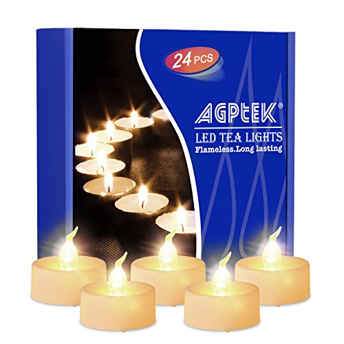 AGPTEK 24 Warm weiß Flackernde Flammenlose LED Teelicht Kerzen mit Timer-Funktion (Auto 6 und 18 Stunde Off nach Turing auf) für Hochzeit/Party Dekorationen,Batteriebetriebene