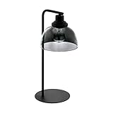 EGLO Tischlampe Beleser, Nachttischlampe aus Rauchglas in schwarz-transparent und Metall in schwarz, Tischleuchte mit Schalter, Lampe Wohnzimmer und Schlafzimmer, E27