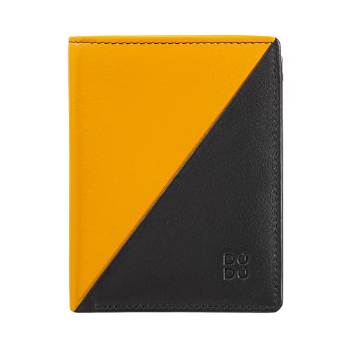 DUDU Kleine Damen-Brieftasche aus farbigem Leder mit Kartenfächern und Münzfach mit Reißverschluss und Knopfverschluss Schwarz