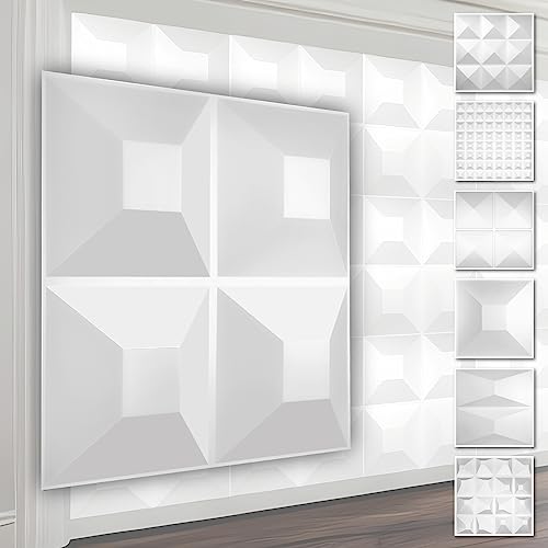 HEXIM 3D Wandpaneele, PVC Kunststoff weiß - Pyramiden Design Paneele 50x50cm Wandverkleidung (5QM HD024-1) Gaming Idee Wohnzimmer