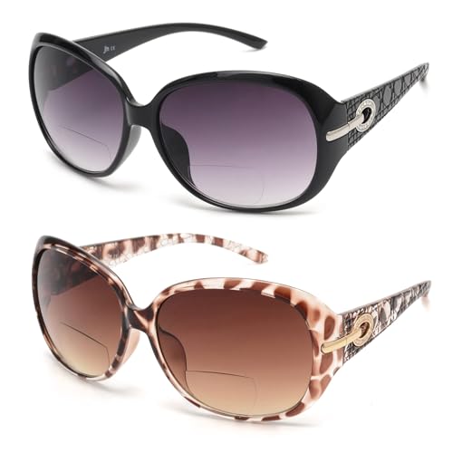 JM Klassisch Bifokale Lese Sonnenbrille für Damen Jahrgang Lesebrille Draussen UV-Schutz Schwarz + Schildkröte +1.0