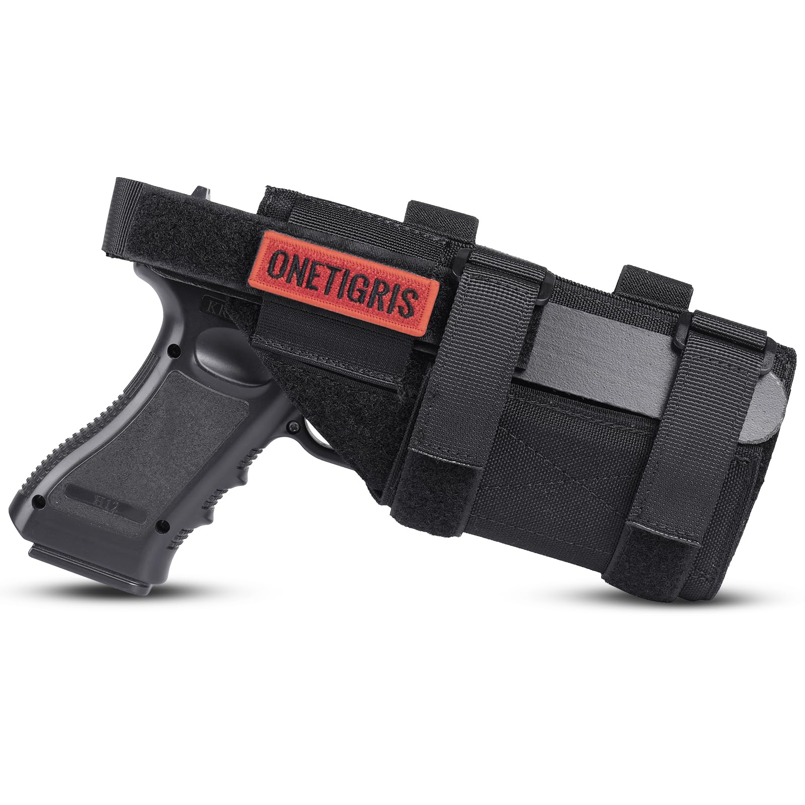 OneTigris 1000D Nylon Taktische Molle Pistolenholster Gürtelholster für Pistolen (Schwarz ohne Magazintasche)
