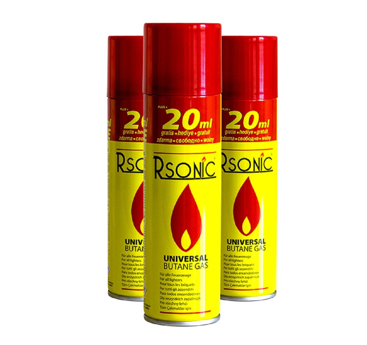 RSonic 24x 270ml Universal Feuerzeuggas Feuerzeug Butan Gas Nachfüll Refill