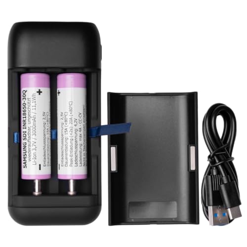 enkviSten® Ladegerät/Powerbank/Aufbewahrungsbox 3in1 mit LCD-Anzeige Externer Akkuträger USB-C Inpud (LCD) QC3 (5) 1 Ladegerät mit 2 Samsung 3000mAh Akkus